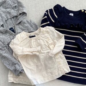 Baby Gap Bundle Gray Hoodie, Cream Blouse, and Navy Striped Dress Set